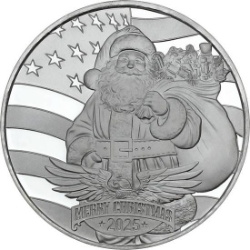2025 Patriotic Santa Claus  1&nbsp;oz Silver Round silver, rounds, silver coins, silver bullion, us flag, christmas silver, 2025, medallion, 1 oz silver, 999 silver, christmas, silver, fine silver coins, holiday
